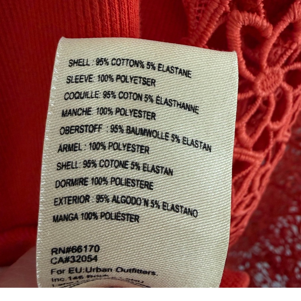 Maeve Anthropologie Red Ribbed Knit Top Floral Guipure Lace Balloon Sleeve Sz XS - Picture 12 of 12